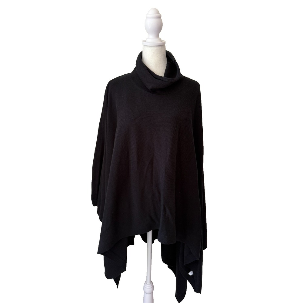 Nordstrom‎ Black Knit Poncho Sweater One Size Cowl Neck Asymmetrical Draped